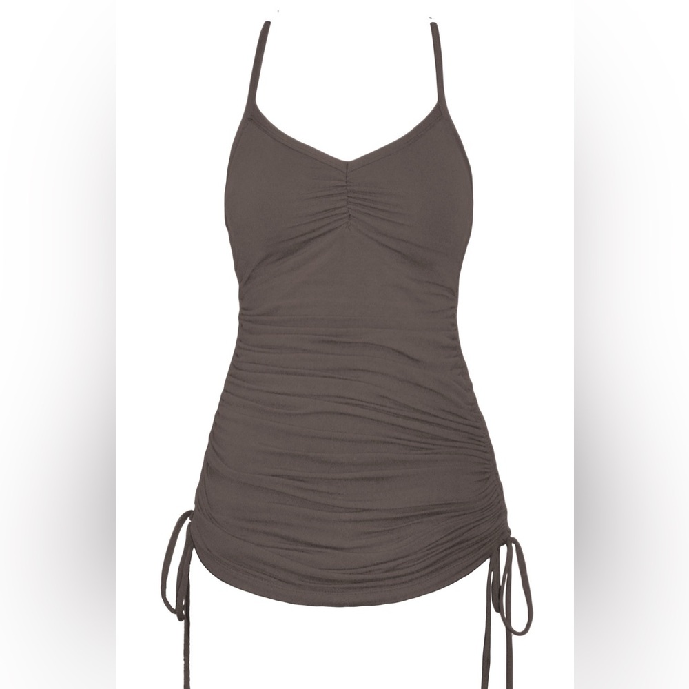 NWT Mocha Grey Ruched Camisole Tank with Adjustable Length